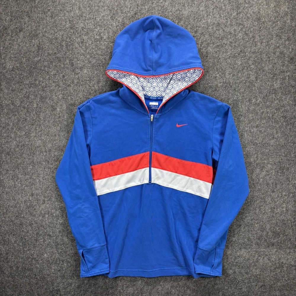 Vintage Y2K Nike 1/2 Zip Hoodie Sweatshirt Womens Medium Fit Dry Blue Red